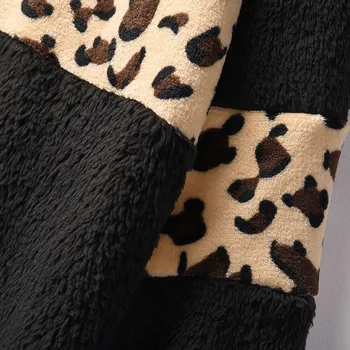 2020 Žensk Plašč Moda Svoboden Leopard Mozaik Hooded Toplo Plišastih Jopico Oversize Outwear Ulica Slog Pulover Potegnite épais