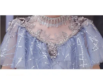 Modra Vezene Čipke Roža Punca Obleke Za Poroko Pageant Obleke Bleščica čipke Dolgo Sveto Obhajilo Obleke Za Formalno