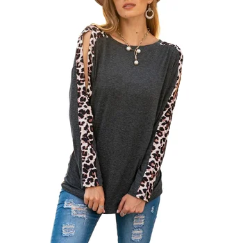Votlo Iz Leopard Tiskanja Ženske T-shirt O-vratu Casual Sexy Long Sleeve Majica Harajuku Tee Jeseni Ženska Oblačila Y0928A