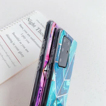 Luksuzni Pisane Plating Splice Marmorja Primeru Telefon za Samsung Galaxy S20 Ultra Plus S10 20 Mehko TPU All-inclusive Primeru Zajema