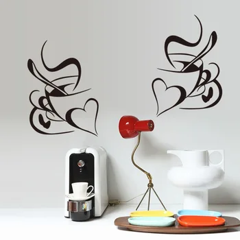 PVC Stenske Nalepke skodelico kave srce vzorec dnevno sobo, Kuhinjo, kavarna Ozadje Okno Pohištva, Plakati, Božič, Novo Leto Dekor