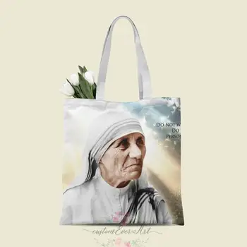 Mati Terezija tote vrečke po meri platno tote vrečke za ženske za učitelja Rojstni dan Torbe Darilni Vrečki osebna darila