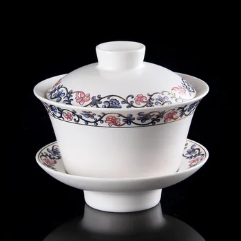 Kitajski Čaj Nastavite Gaiwan iz Porcelana,Tradicionalni Antični Kung Fu Čaj Nastavite Tureen Keramični Poroko Čaj Skledo Pokal,Gongfu Gaiwan 200 ml
