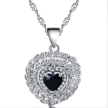 ROLILASON v obliki Srca oblikovanje Nakita Kompleti za ženske črna cirkon srebrni Uhani, Ogrlica Obroči ZDA velikost #6#7#8#9#10 JS729
