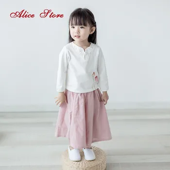 2018 Jeseni nova dekleta Kitajski slog oblačila children 's oblačila vrh Kitajski veter cvet dekle perilo T - shirt brezplačna dostava