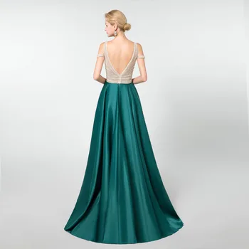 Smaragdno Zelena Saten Dolge Večerne Obleke Trakov Backless Formalno Ženske Večerne Obleke Brez Rokavov