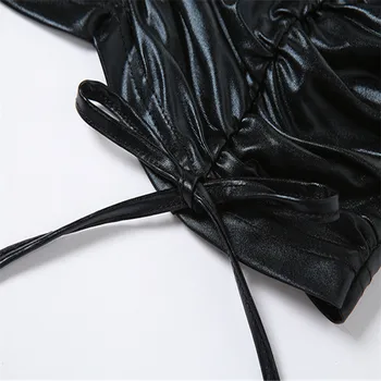 Ženska Moda in ženske Camisole Seksi PU Usnje Vrvico Izpostavljeni Popka Suspender Vrh Trdna Črne Skinny Clubwear Camis Vrh