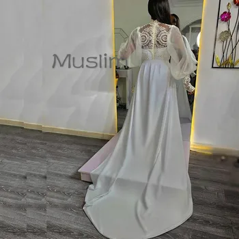 Elegantno Dubaj Muslimanskih Poročne Obleke S Snemljivo Vlak, Dolg Rokav Čipke Afriški Državi Poroka Oblek 2021 Visoko Vratu Čipke