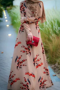 WEPBEL Muslimanskih Abaya Obleko Cvetlični Cvet Tiskanja Dolgi Rokav Plus Velikost Obleke Ramadana Moda Visoko Pasu, Ženske Dolgo Obleko Maxi