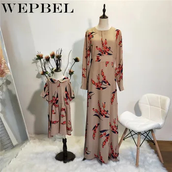 WEPBEL Muslimanskih Abaya Obleko Cvetlični Cvet Tiskanja Dolgi Rokav Plus Velikost Obleke Ramadana Moda Visoko Pasu, Ženske Dolgo Obleko Maxi