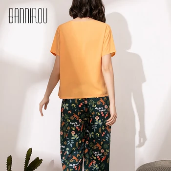 BANNIROU Pajama Sleepwear Ženske Pižame Poletje Pižame Komplet Viskoza Pijama Ženski Noč Obrabe Spanja Obrabe Postavlja Nove 2021 Pomlad