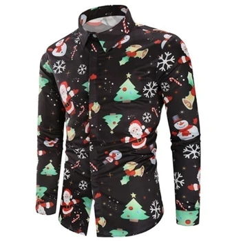 Moda Majice Za Moške Moški Priložnostne Snežinke Santa Natisnjeni Božič Majica Dolg Rokav Vrh Bluzo, moška Obleka, Srajca Homme