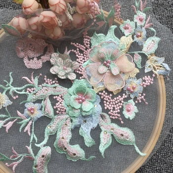 Sveže oblikovanje, roza, zelena beaded tri-dimenzionalni cvet, čipke, vezenine kos DIY poroko pokrivala dodatki