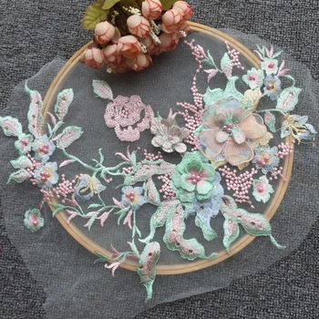 Sveže oblikovanje, roza, zelena beaded tri-dimenzionalni cvet, čipke, vezenine kos DIY poroko pokrivala dodatki