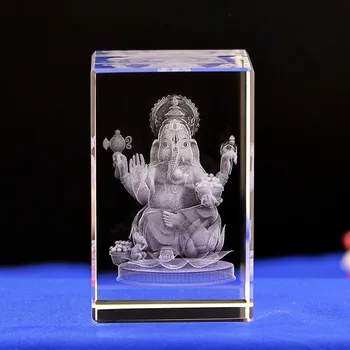 3D LASERSKO VGRAVIRANA CRYSTAL Led namizne svetilke Indija Ganesa Obliko crystal Led Luči s pisanimi Svetlobe znanja