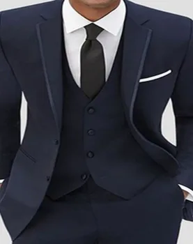 2018 nove Moške obleke 3 Kosov Siva moška Poročna Obleka Slim Ženina Obrabe Tuxedos Prilagojene Mens Obleko (Suknjič+telovnik+Hlače)Poslovno obleko