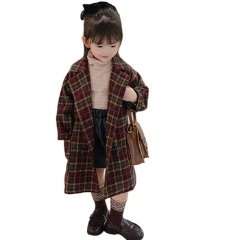 2020 Zimski Plašč Za Dekleta Debel Suknjič Za Dekleta Modni Kariran Otroci Vrhnjih oblačil Jesen Angliji Najstniških Oblačila Za Dekleta 2Y-6Y
