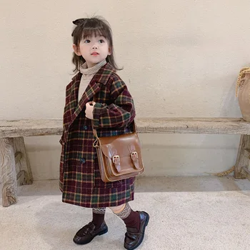 2020 Zimski Plašč Za Dekleta Debel Suknjič Za Dekleta Modni Kariran Otroci Vrhnjih oblačil Jesen Angliji Najstniških Oblačila Za Dekleta 2Y-6Y