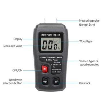 EMT01 0-99.9% v Dveh Zatiči Digitalni Les Vlago Meter Lesa Vlažnost Tester Higrometer Lesa Vlažno Detektor LCD-Zaslon