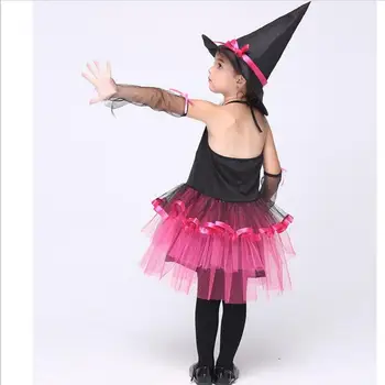 Otroci otroški Baby Dekleta Seksi Halloween Carnival Fancy Stranka Obleko s Klobuk Čarovnica Kostume Otrok Cosplay Oblačila