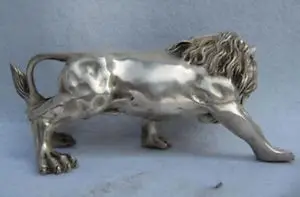 Stari Tibet Srebro Kitajske Ljudske Rafiniran beli Bakra, Srebra Mačji živali Divji Moški lev Kip debelo tovarni Umetnosti trgovinah