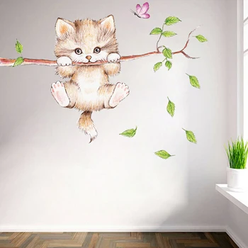 Mačka metulj drevo, veja stenske nalepke otroci soba dekoracijo doma stene decals