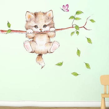 Mačka metulj drevo, veja stenske nalepke otroci soba dekoracijo doma stene decals