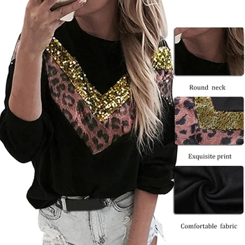 Bleščica Antilop Priložnostne Ulične Bluza Damska Hoodie Ženske Puloverju Majica Mozaik Leopard Tiskanja Kratek Sweatshirts