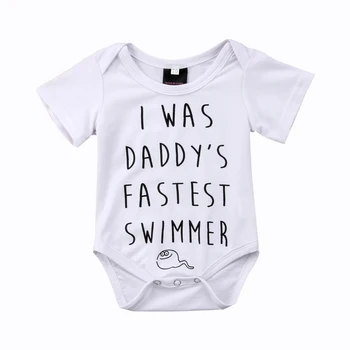Očka je Najhitrejši Plavalec Novorojenega Dojenčka Baby Boy Girl Kratek Rokav Bombaž Romper Jumpsuit Obleke Sunsuit Poletne Obleke