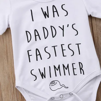 Očka je Najhitrejši Plavalec Novorojenega Dojenčka Baby Boy Girl Kratek Rokav Bombaž Romper Jumpsuit Obleke Sunsuit Poletne Obleke