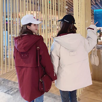 Korejski Slog 2019 Zimska Jakna Ženske Stojalo Ovratnik Solid Black White Ženska puhovka Svoboden Prevelik Ženska Kratka Parka