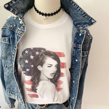 HAHAYULE-JBH 1PCS Cool Majica Bele Tees Lana Del Rey Ameriške Zastave, Majice Seksi Dekle Moški Ženske Persionalized po Meri Tee