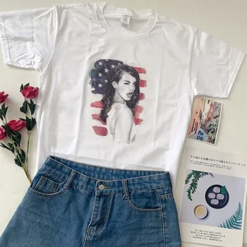 HAHAYULE-JBH 1PCS Cool Majica Bele Tees Lana Del Rey Ameriške Zastave, Majice Seksi Dekle Moški Ženske Persionalized po Meri Tee