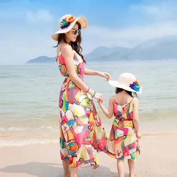 2019 poletje plaža obleko, mati, hči dolge obleke maxi povoj obleko bohemian družino videz mama in hči obleko mamica in mi