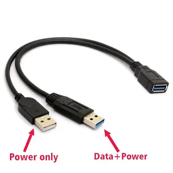 20 cm USB3.0 do USB3.0/2.0 USB3.0 Ženski Dvojni USB Moški Dodatno Moč Podatkov Y Podaljšek