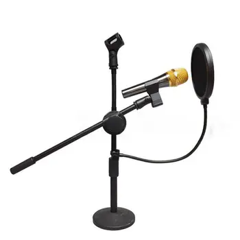 Studio Mikrofon Dvojno Plast Mic Veter Zaslon Pop Filter Vrtljivi Nosilec Masko Shied Za Govorjenje, Snemanje Gooseneck Črna