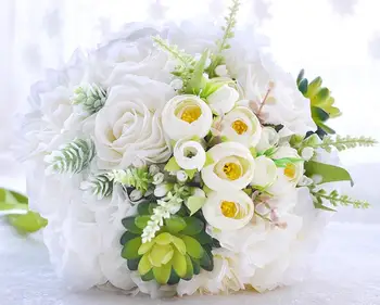 Bele Vrtnice Zahodni Slog Poroke, Poročne Šopke 2018 Lepo Je Zapovedano Družico Umetno Cvetje Zeleni Trakovi Poroke