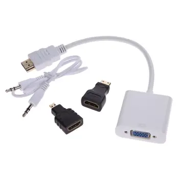 1080P Micro-HDMI/Mini HDMI/HDMI na VGA Adapter Pretvornik Z o Video Kabel