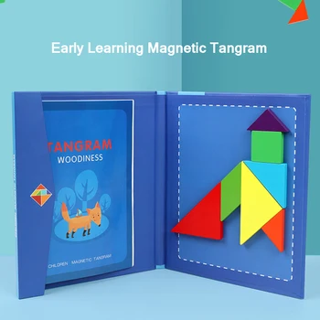 Izobraževalne Tangram Magnetna Knjiga Obliko Lesene Puzzle Igrača Magnetni Tangram Otrok Izobraževalne Jigsaw Puzzle Igrača Igrača