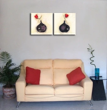 Darilo za družino Visoko kakovostnih ročno poslikane slikarstvo natisnjena na platno z dobro ceno sodobno fotografijo, vaze in rdečo rožo, 2pcs set
