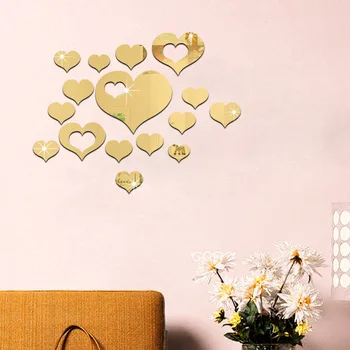 1 Nastavite 3D Fashion Akril Ogledalo Površine Stenske Nalepke, Ljubezen Srce Design Izmenljive Wall Art Okras