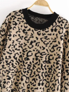Ženske nositi novo okrogle ovratnik leopard svoboden dolgimi rokavi, puloverji za ženske, ženska zimska oblačila 2020