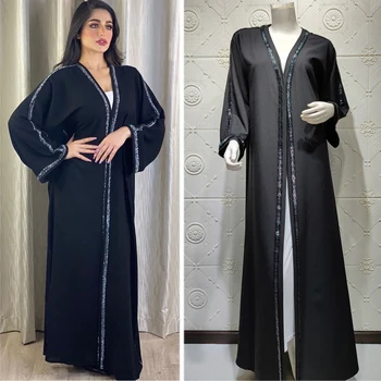 Abaya Muslimanske Ženske Dolgo Cardigan Odprite Kimono Beading Bližnjem Vzhodu Dubaj Tam Kaftan Ramadana Islamska Oblačila Turški Eid Mubarak Robe