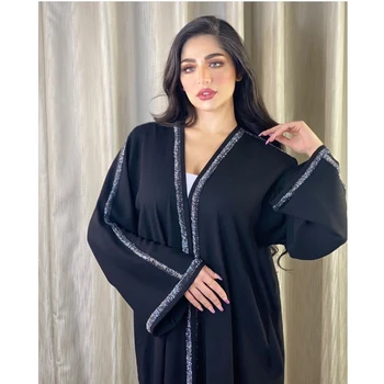 Abaya Muslimanske Ženske Dolgo Cardigan Odprite Kimono Beading Bližnjem Vzhodu Dubaj Tam Kaftan Ramadana Islamska Oblačila Turški Eid Mubarak Robe