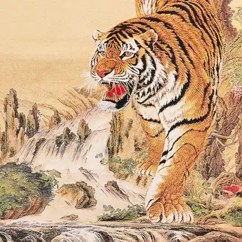 Kitajska stari Tibet svile Thang ka, kot visi slikarstvo fengshui tiger kip portret