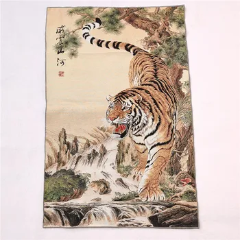 Kitajska stari Tibet svile Thang ka, kot visi slikarstvo fengshui tiger kip portret
