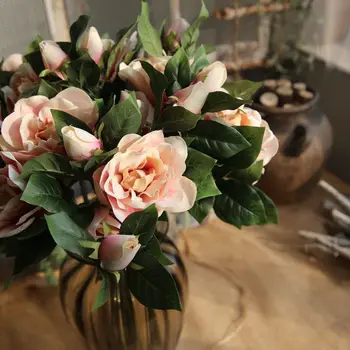 Umetni šopek rož svile magnolija roko cvet dekor poroka doma hotel božič office tabela nevesta šopek cvet steno