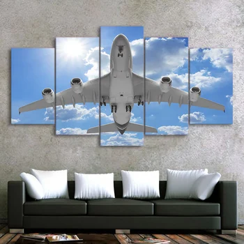 Okvir Steno dnevne Sobe Umetniške Slike HD Natisnjeni 5 Kos/Kos Letalo V Modro Nebo Moderno Slikarstvo Na Platno Doma Dekor Plakati