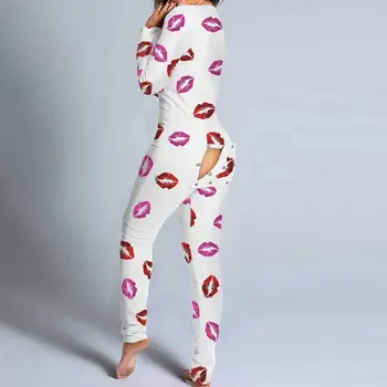 Novi Seksi Jumpsuit Ženske Priložnostne Proti-vrat Dolg Rokav Gumb navzdol Spredaj Funkcionalne Buttoned Zavihek Odraslih Playsuit Pižami
