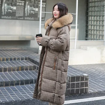 Zimsko jakno navzdol jakno dolgo slog pozimi 2019 novo korejska različica svoboden kolena debele Kariran velikim ovratnikom študent bombaž jakna